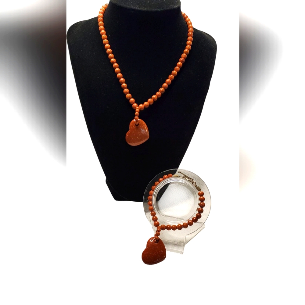 Vtg. Set Heart Necklace & Bracelet